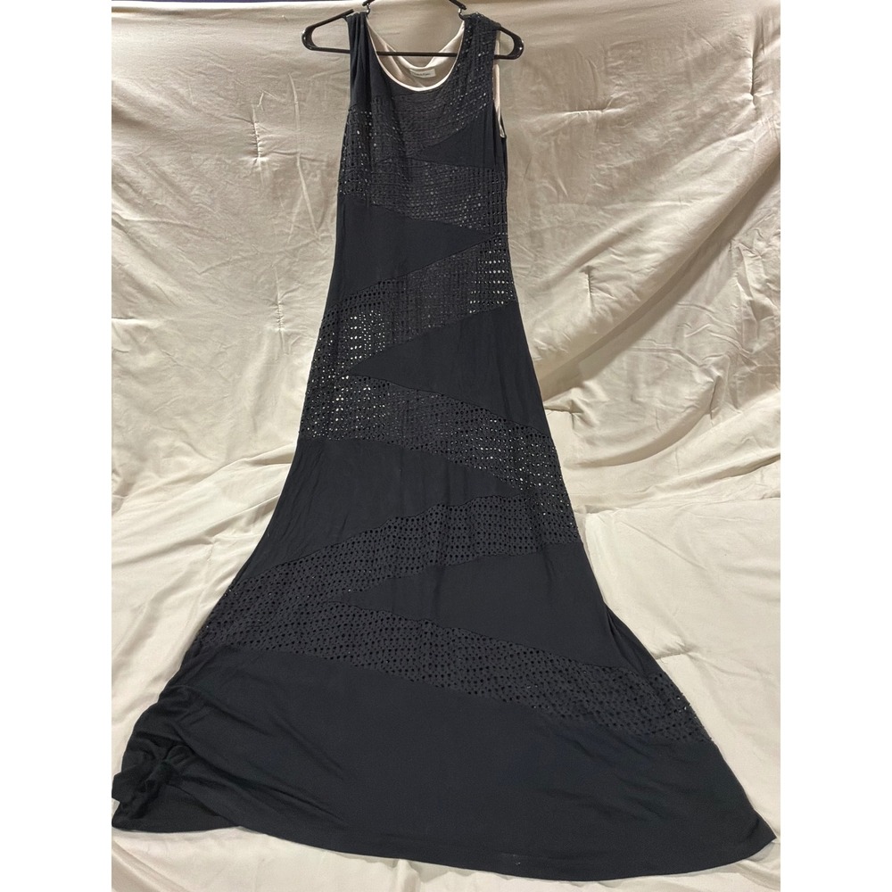 Calvin Klein Black Eyelet Maxi Dress Sleeveless CD4N15B5 Womens Gown